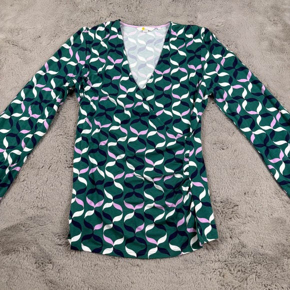 Boden Green Geometric‎ Print Wrap Blouse Long Sleeve Top US 12 UK 16 - Picture 10 of 10